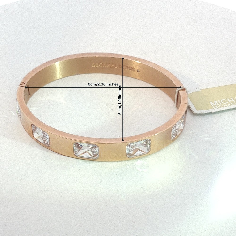 NWT Michael Kors Rose Gold Tone Crystal Bangle Bracelet Hinged MK Logo Gift