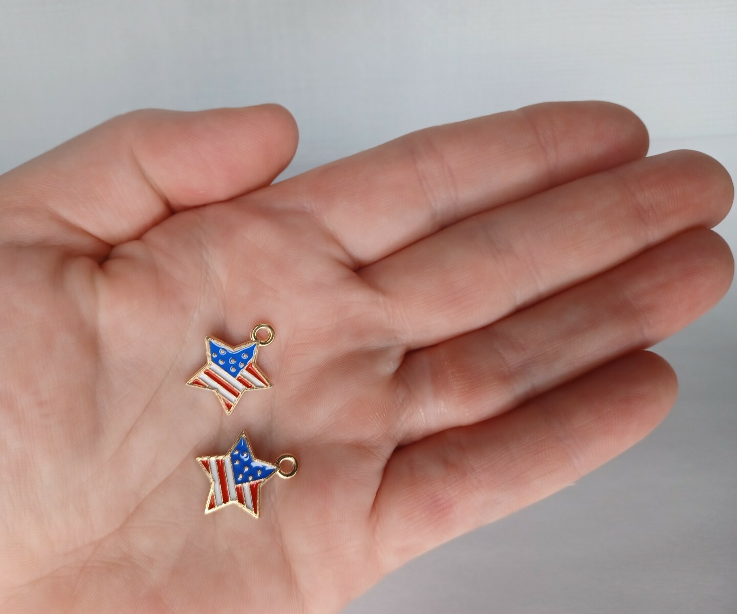 Earring Findings Gold Tone Enamel Star Red White & Blue 4th Of July Pair Of 2