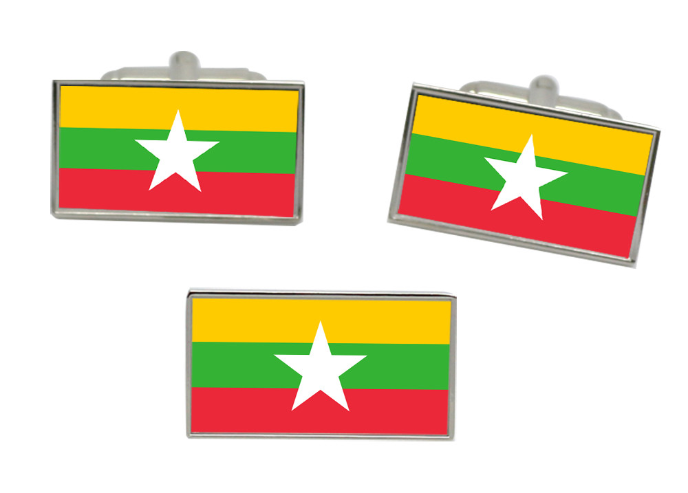Burma Myanmar Flag Cufflink and Tie Pin Set
