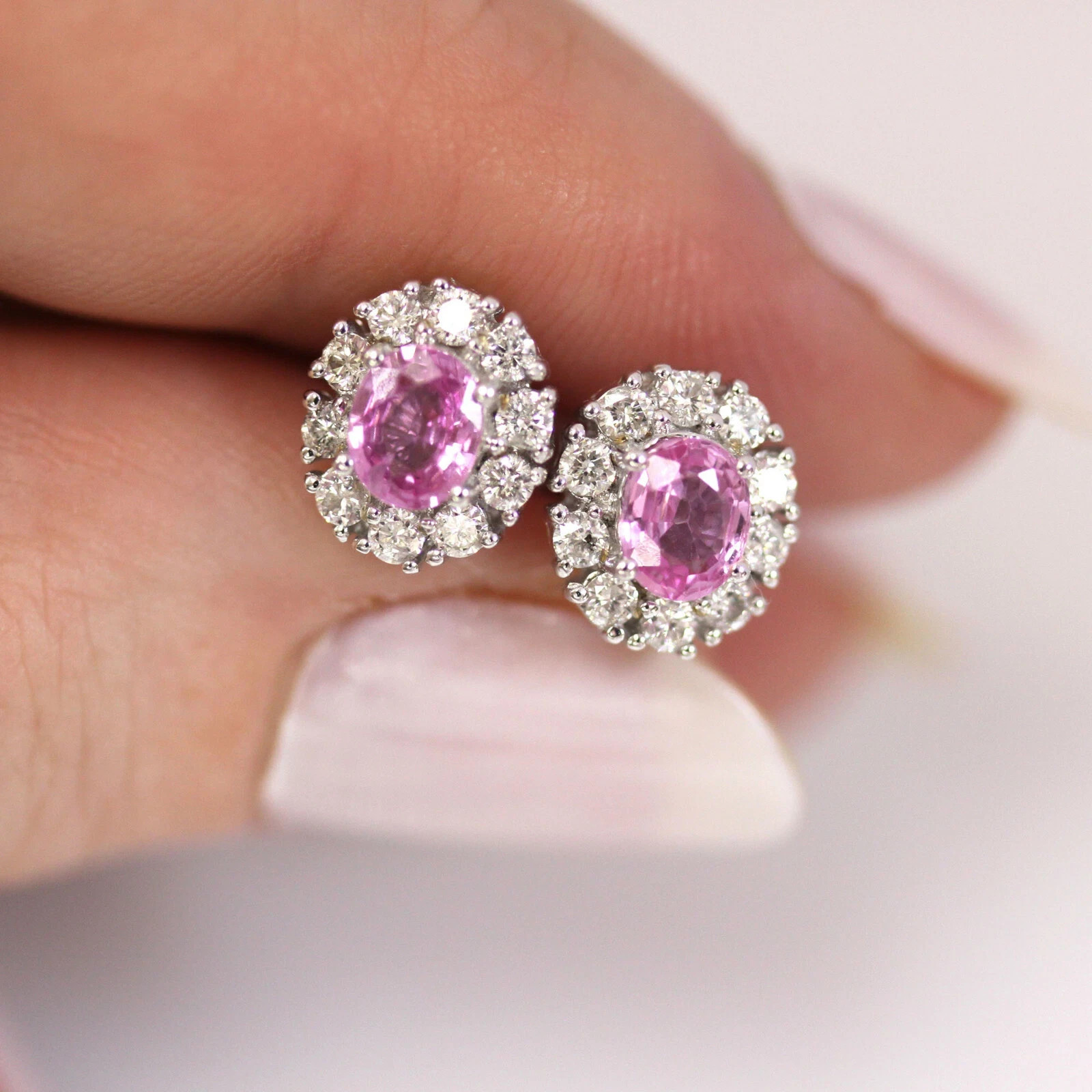 2.50 ct Natural Pink Sapphire Diamond Solid 14k White Gold Earrings