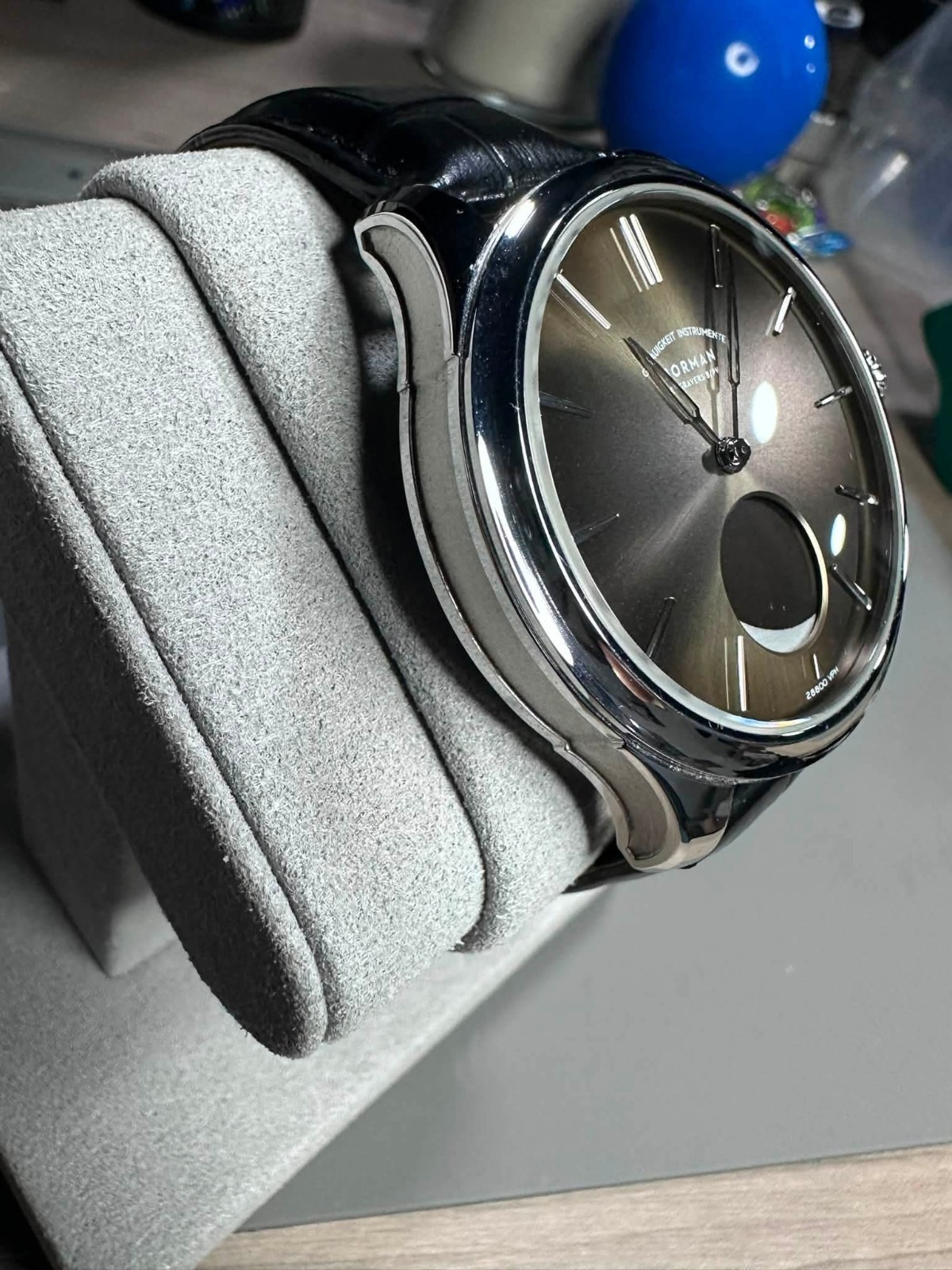 Borman Moonphase Automatic Moon Phase Gray Dial Black Leather Strap 50m 43mm