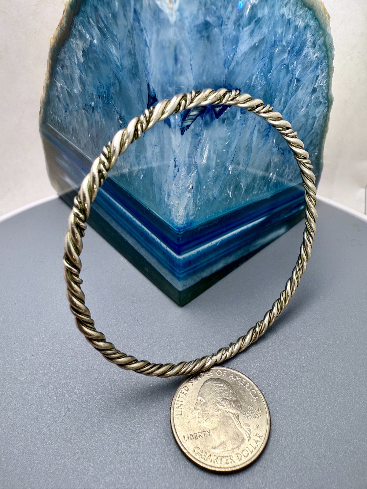 Sterling Silver 3.5mm Round Twisted Wire Bangle 2.75″Diameter 7.36 grams