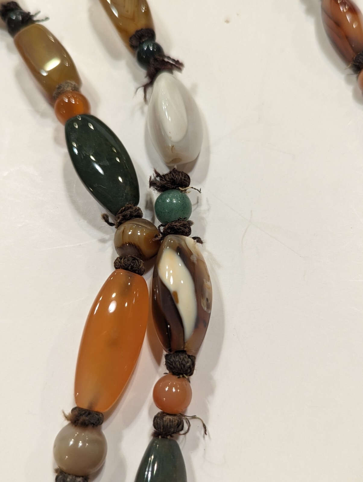 Semi Precious Polished Agate 54″ Necklace Hand Knotted Southeast Asia VNTG 1960s