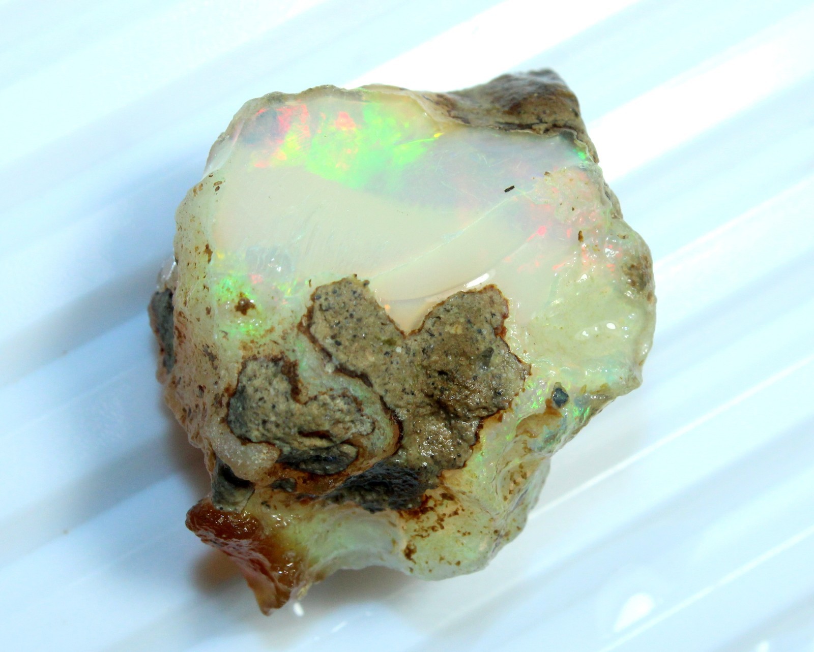 39.45 Carat Natural Ethiopian Rough Opal Raw Crystal with Intense Green Flash
