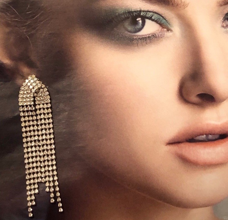 Elo7 Strass Crystals Rhinestone Tassel Dangling Chandelier Earrings