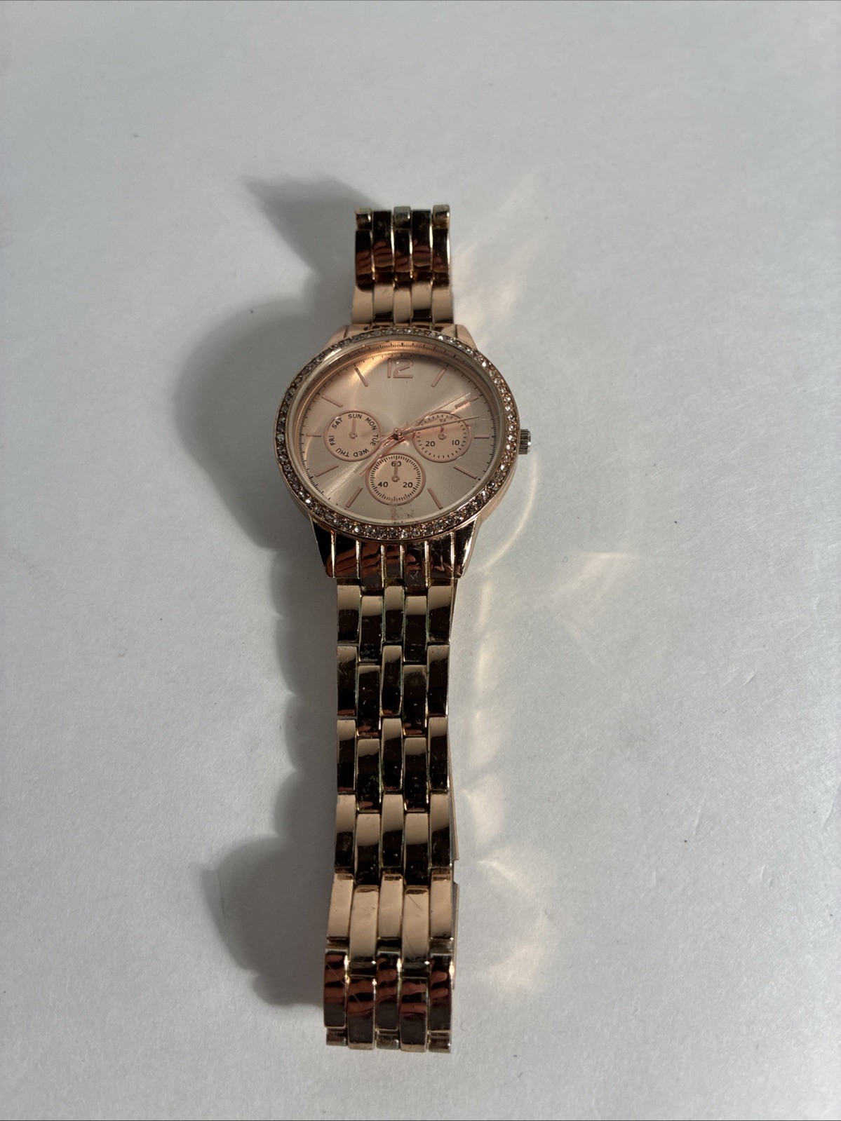 Rose Gold Tone Multi Dial Watch Day Date Japan Movement Base Metal Untested