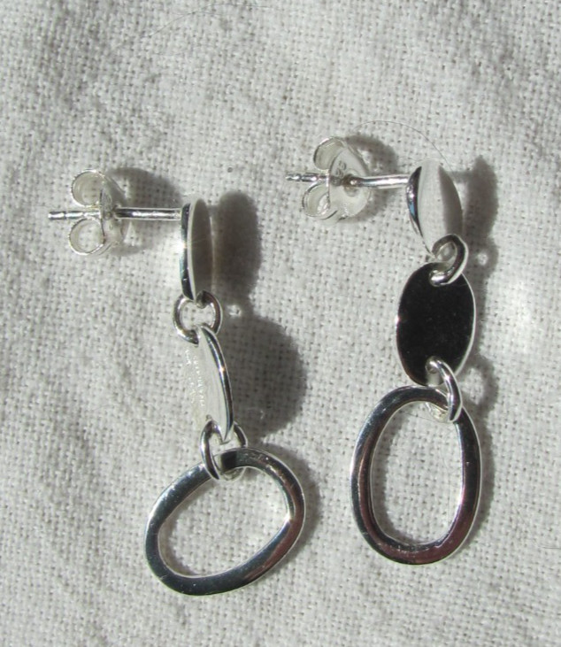 Sterling Silver Triple Oval Modern Geometric Dangle/Drop Post Stud Earrings