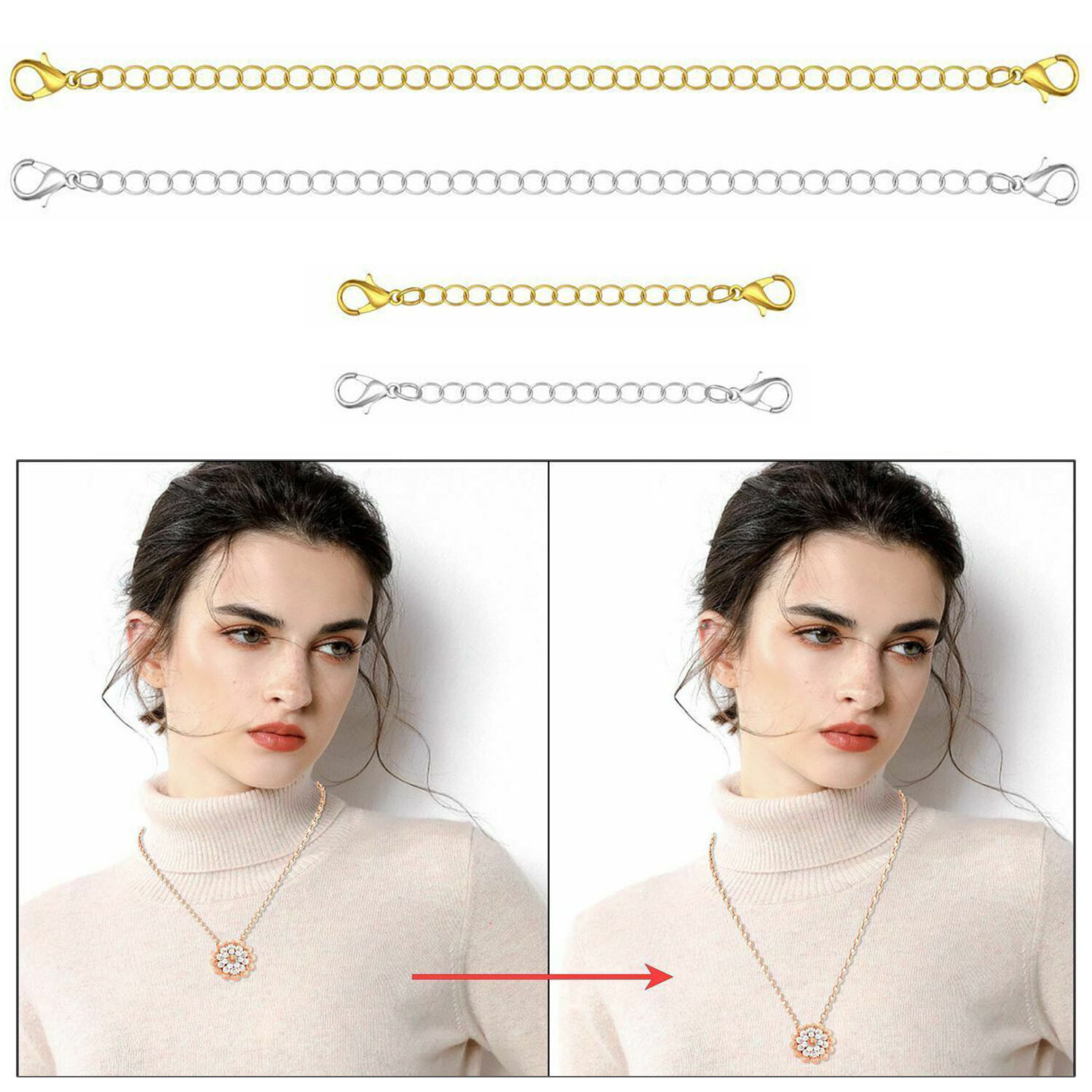 2-Pack Extender / Safety Chain Extender Necklace Bracelet Lobster Lock 3″ or 6″