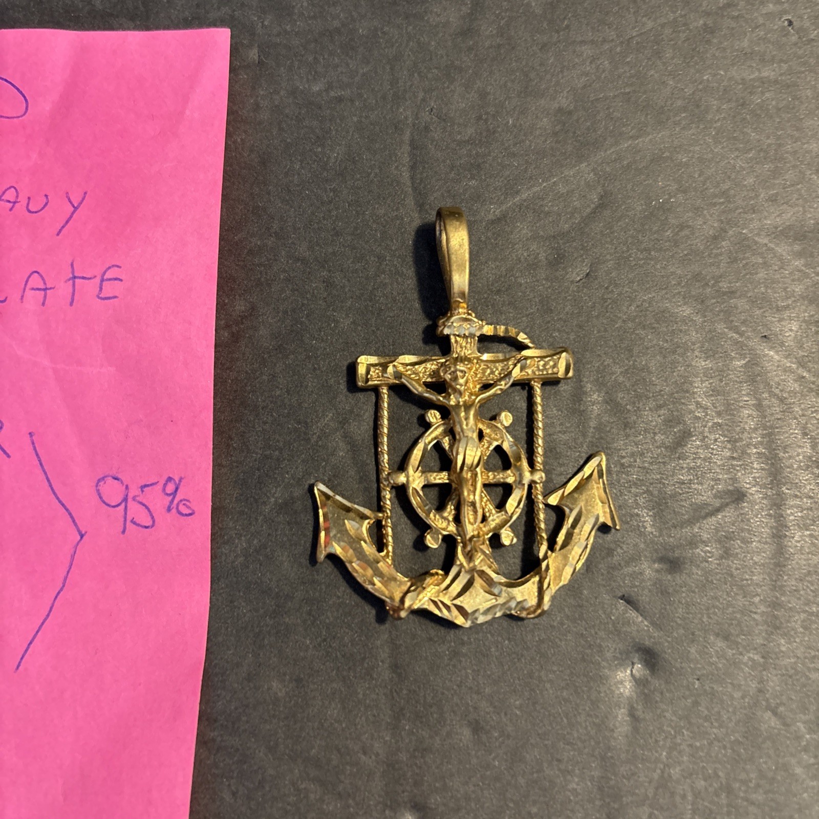 Gold Mariners Cross Crucifix Anchor Pendant Heavy Gold Plate 5%gold Read
