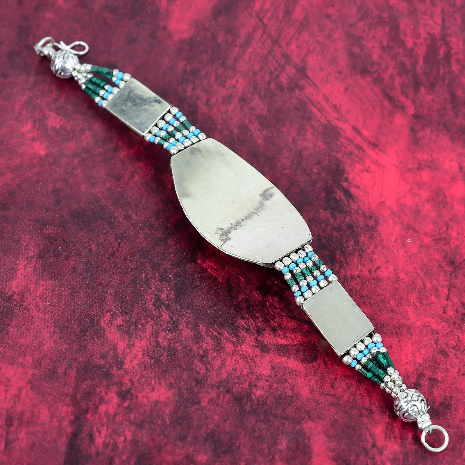 Blue Turquoise Gemstone Handmade 925 Sterling Silver Jewelry Nepali Bracelet
