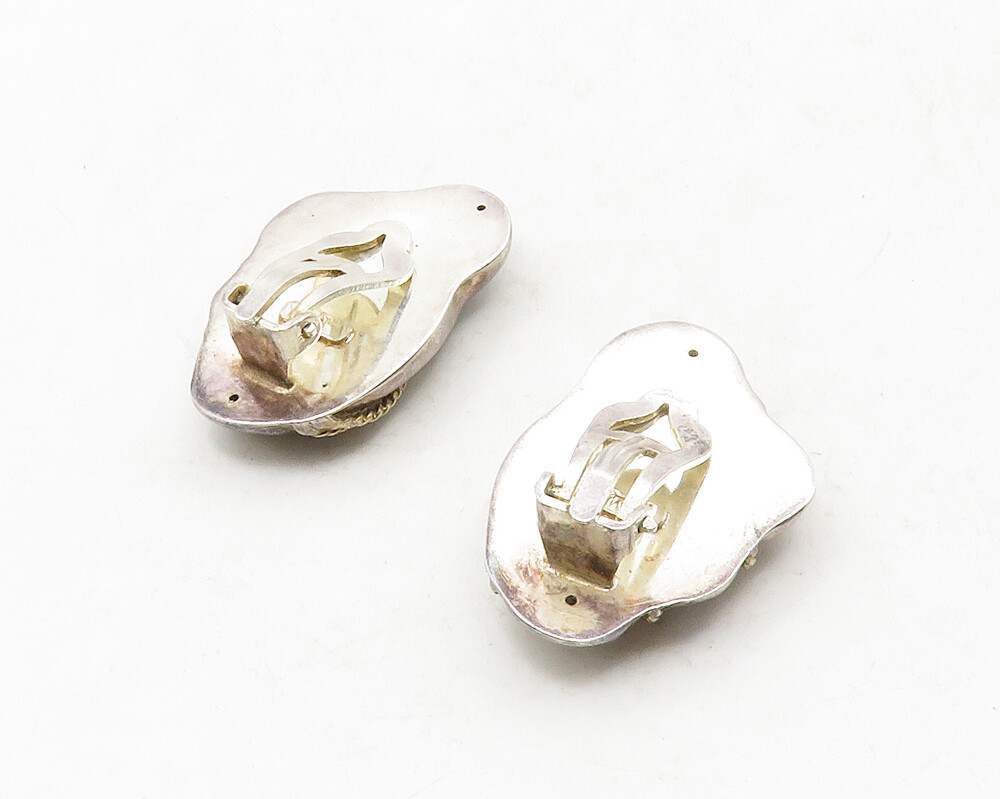 925 Sterling Silver Vintage Two Tone Swirl Twist Non Pierce Earrings EG6611