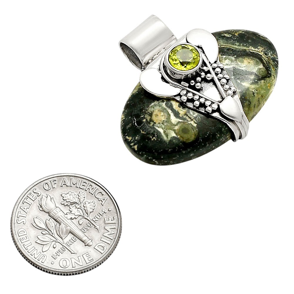 Lord Ganesha – Star Galaxy Jasper and Peridot 925 Silver Pendant Jewelry P-1464