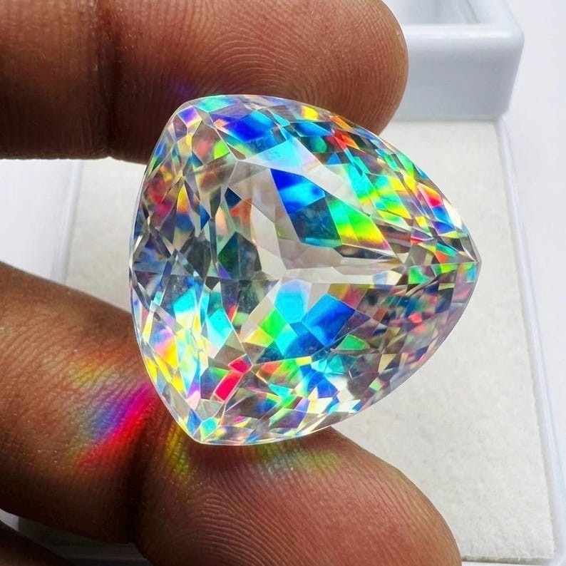 Natural Mystic Rainbow Topaz 50.70 Ct Trillion Cut Certified Loose Jewelry Gem