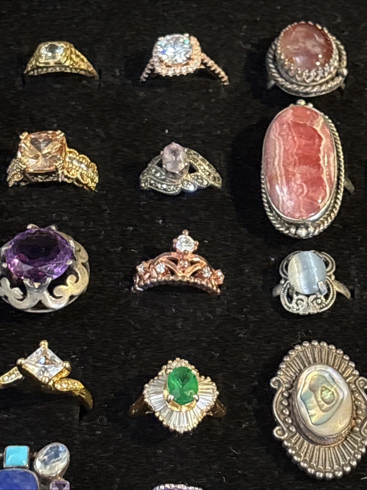 925/ Sterling 72 Rings Of Diff Sizes ,Stones And Styles Vtg / newCollection