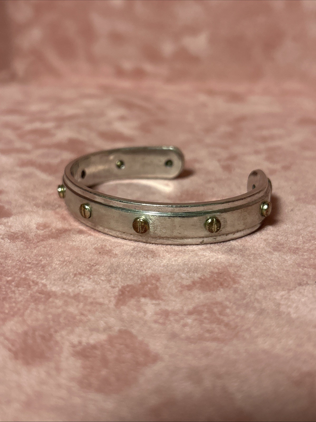Henri Bendel Screw Cuff Bracelet Silvertone w/ Goldtone Screws