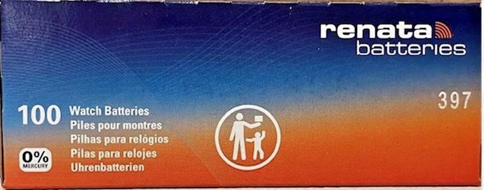 Box of 100 Renata 397 SR726SW Silver Oxide Batteries 1.55V-Swiss Made
