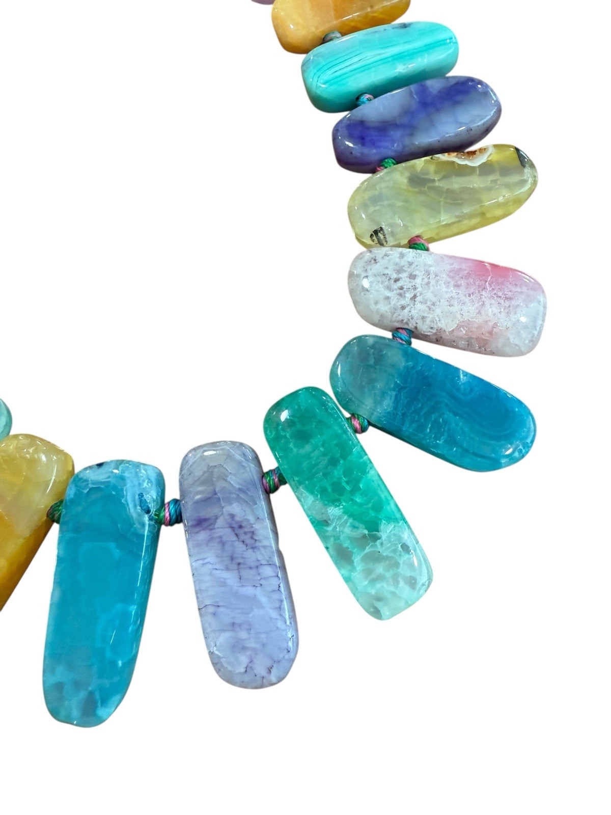 LUC CN 925 Sterling Agate Stone Necklace 19.5” Bright Multicolor Colorful Pop