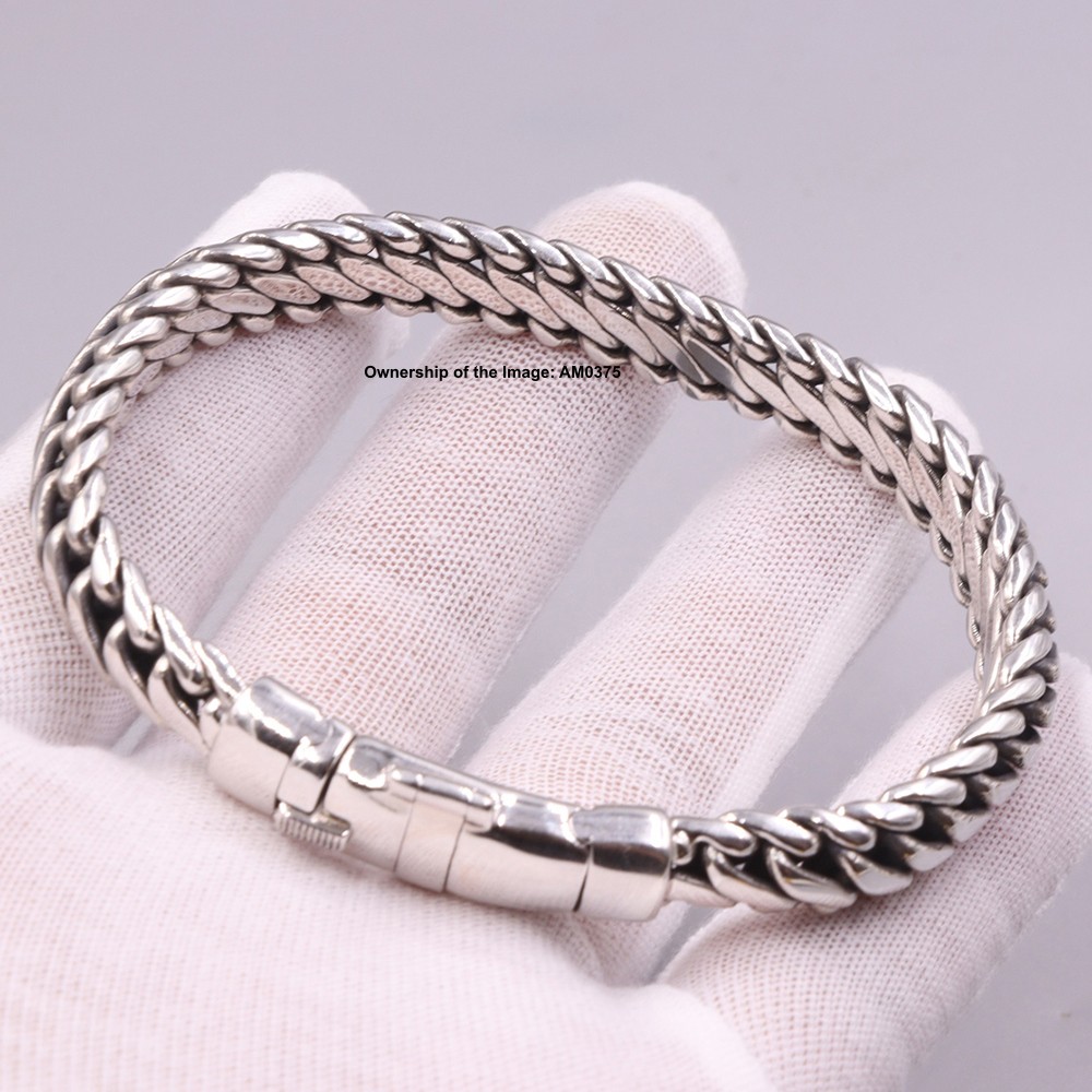 NEW Pure 925 Sterling Silver 10mm Curb Link Chain Men’s Bracelet 8.26inch 58-60G