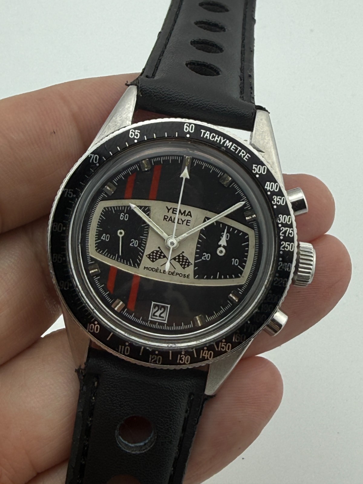 VINTAGE YEMA RALLYGRAF “MARIO ANDRETTI” MANUAL WIND CHRONOGRAPH VALJOUX 7733