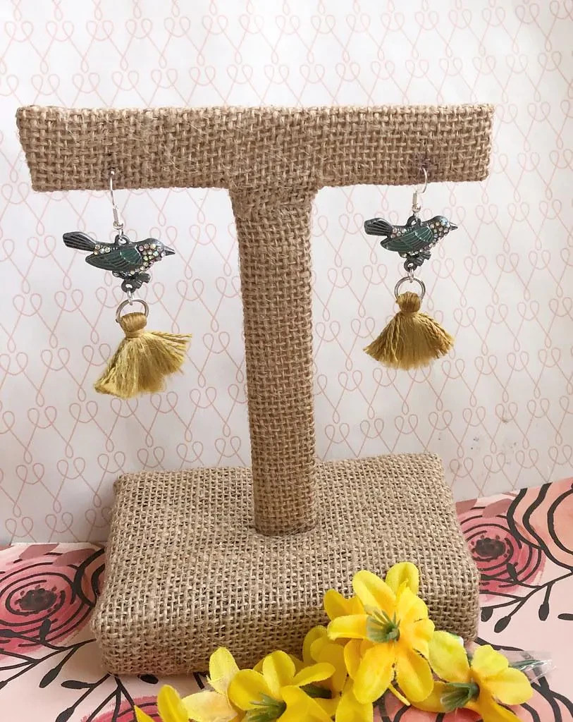 Rhinestone Birds with Tassel Earrings Vintage-Style Rhinestone Birds Earrings