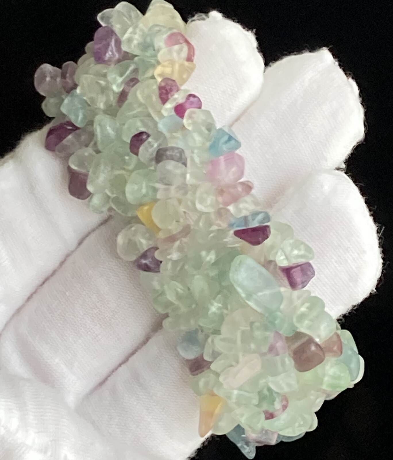 Vintage Amethyst, Quartz & Chrysoprase Wide Stretch Bracelet 6.5in Lovely 63.54g