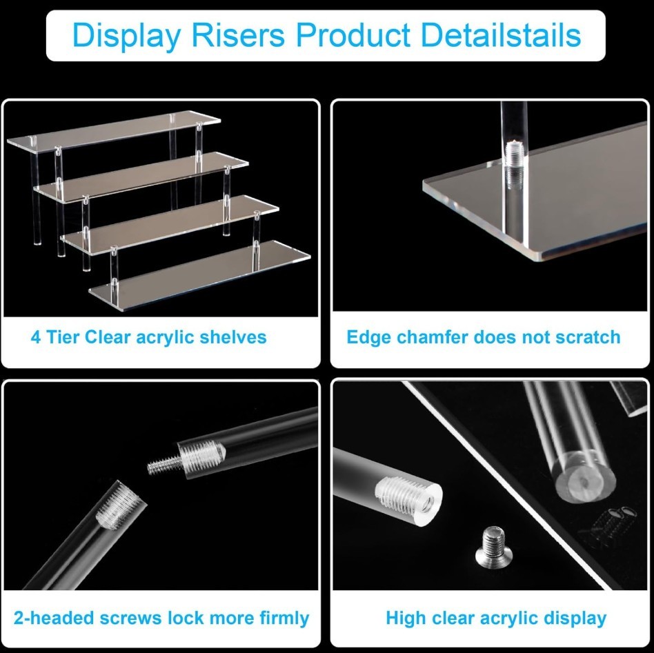 4 Tier Acrylic Perfume Organizer Stand, Clear Display Risers for Perfume, Cologn