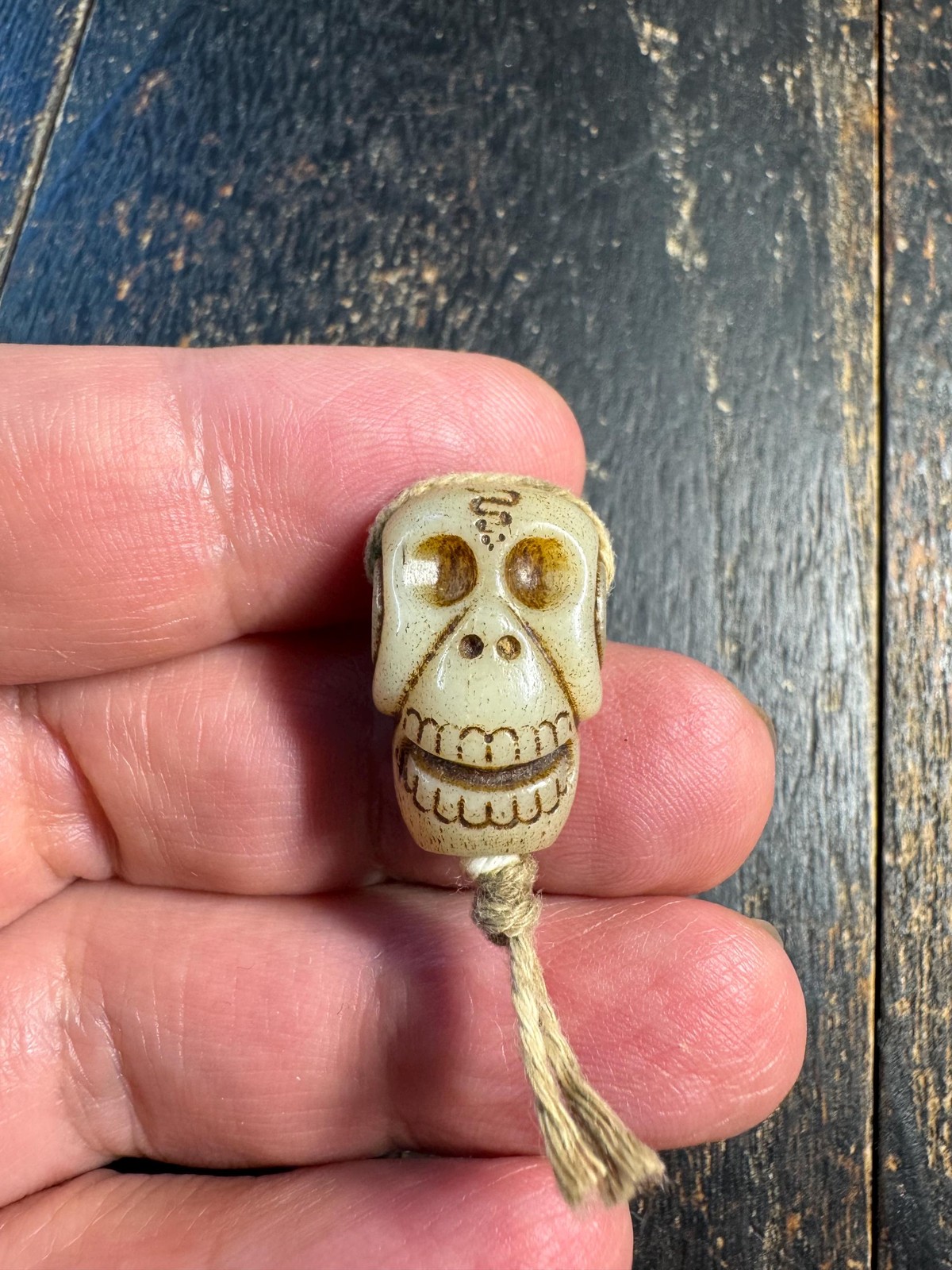 Hand Carved Yak Bone Citipati Skull Guru Bead – Tibetan Style Mala Center Bead,