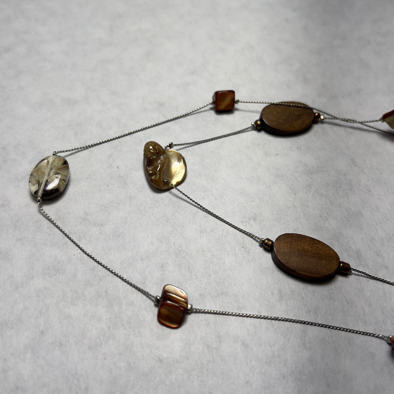 Elegant Mixed Media Beaded Necklace Silver Tone Long Layering Statement