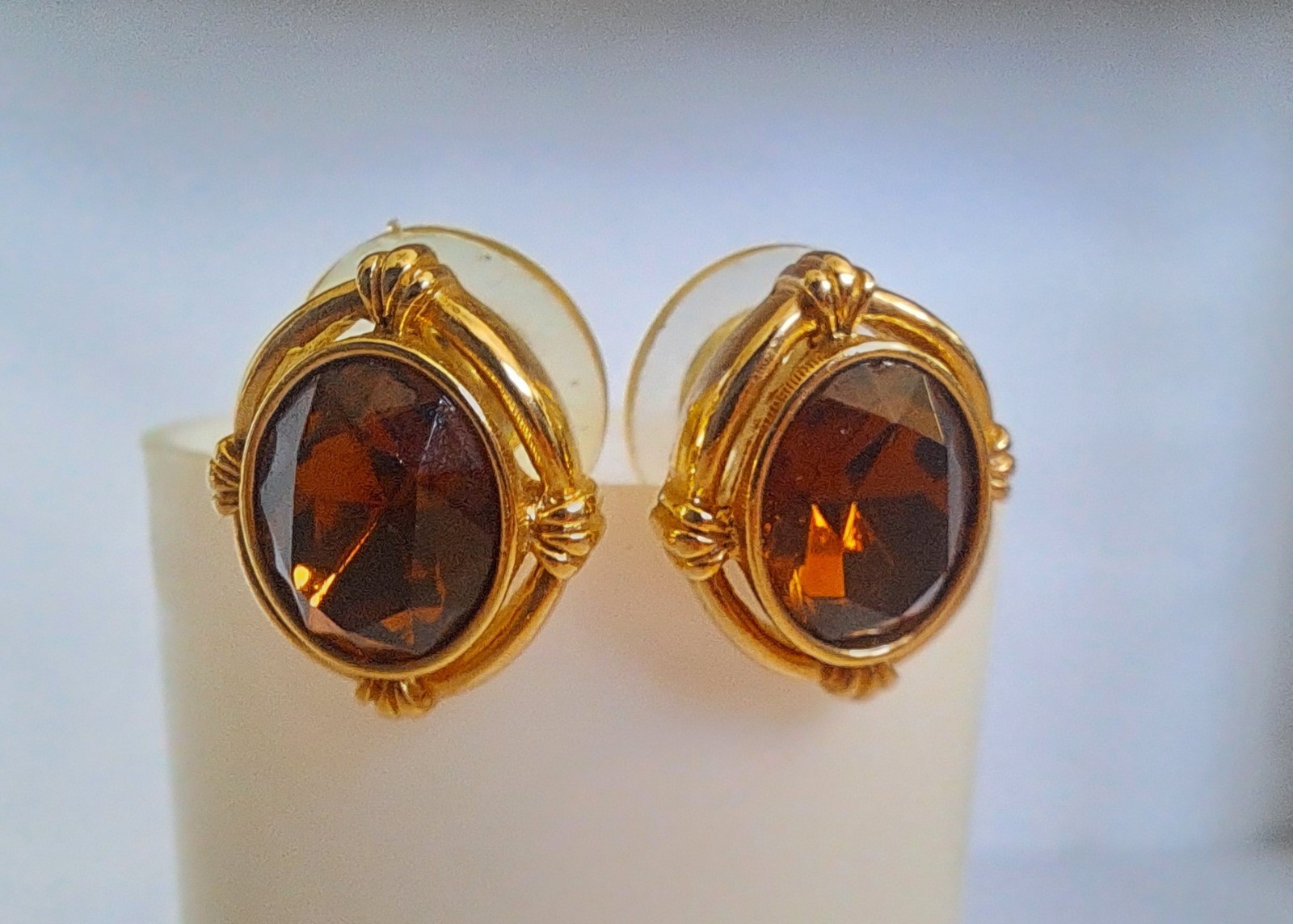 Vintage Avon Gold And Amber Colored Stud Earrings See Details