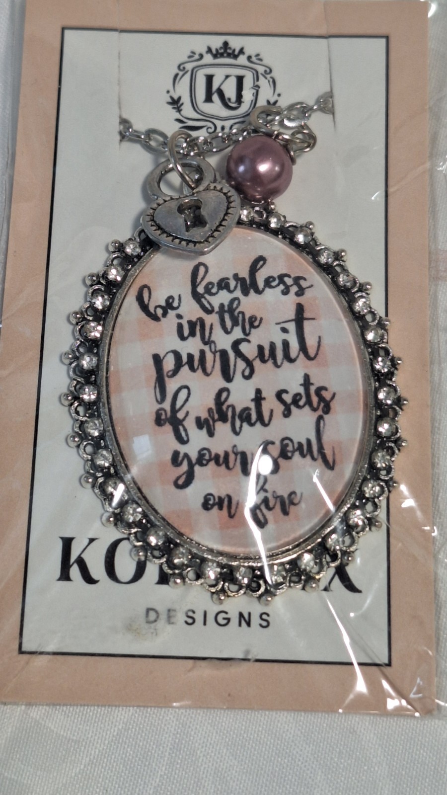 Kole Jax Designs Silver Tone Oval Rhinestone Pendant Purple Charm Cable Necklace