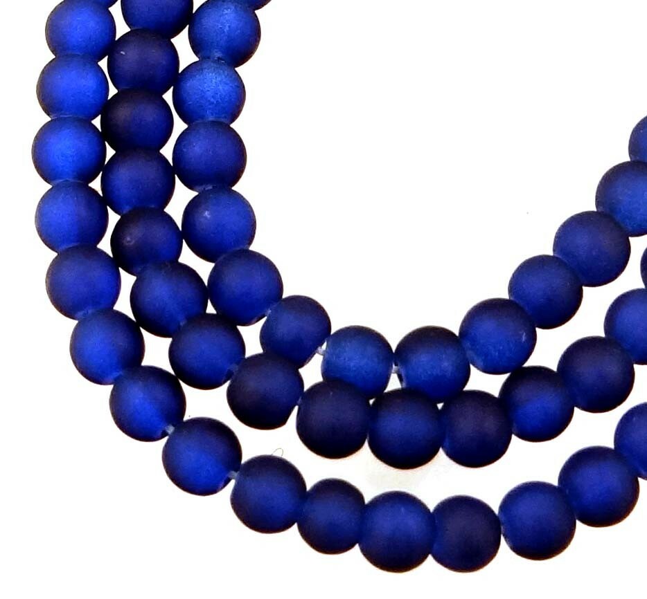 100 Czech Frosted Sea Glass Round Beads – Matte – Cobalt blue 4mm