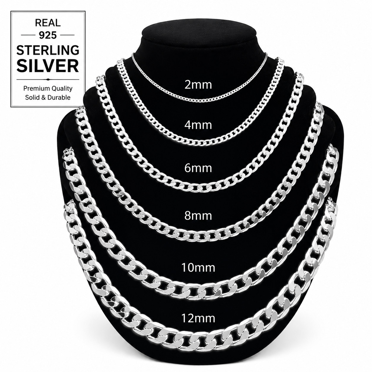 16-30″ Sterling Silver Chain Cuban Curb Women’s Men’s Necklace 2/4/6/8/10/12mm