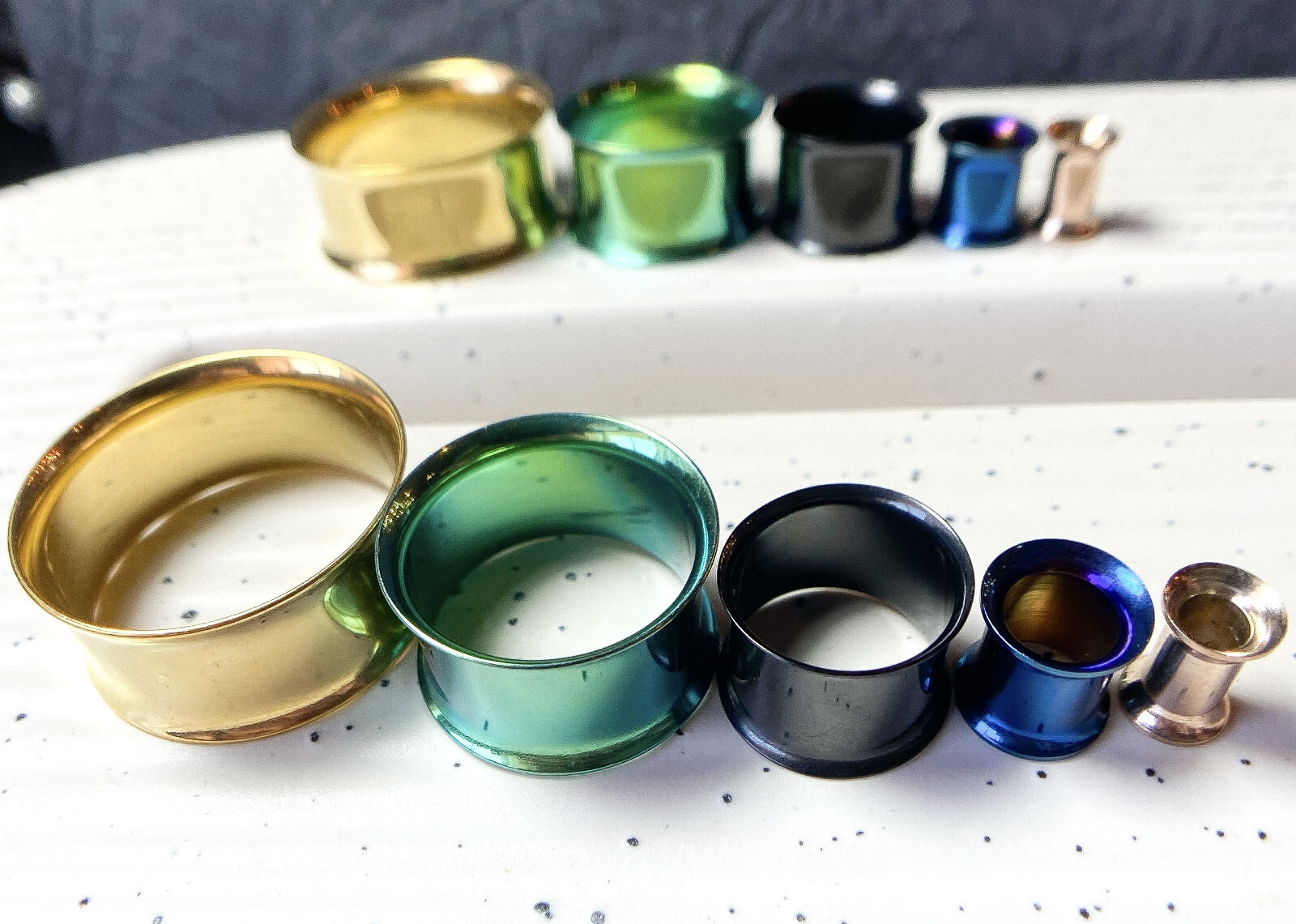 PAIR PVD Plated Double Flare Tunnels Plugs Earlets Gauges Body Jewelry