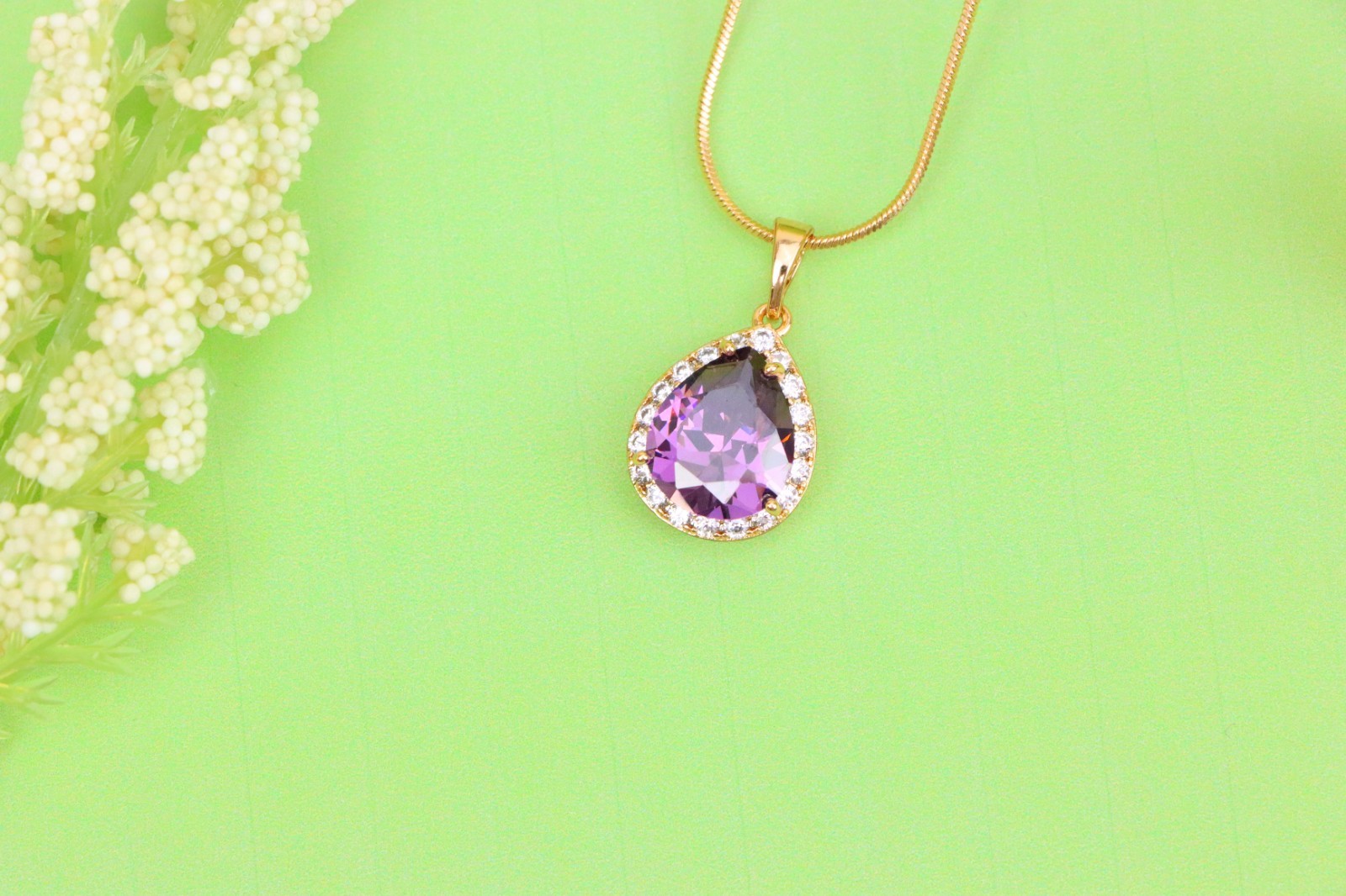 with Crystal Halo in Elegant Rose Gold Finish, XPPT1615 Teardrop Purple Pendant