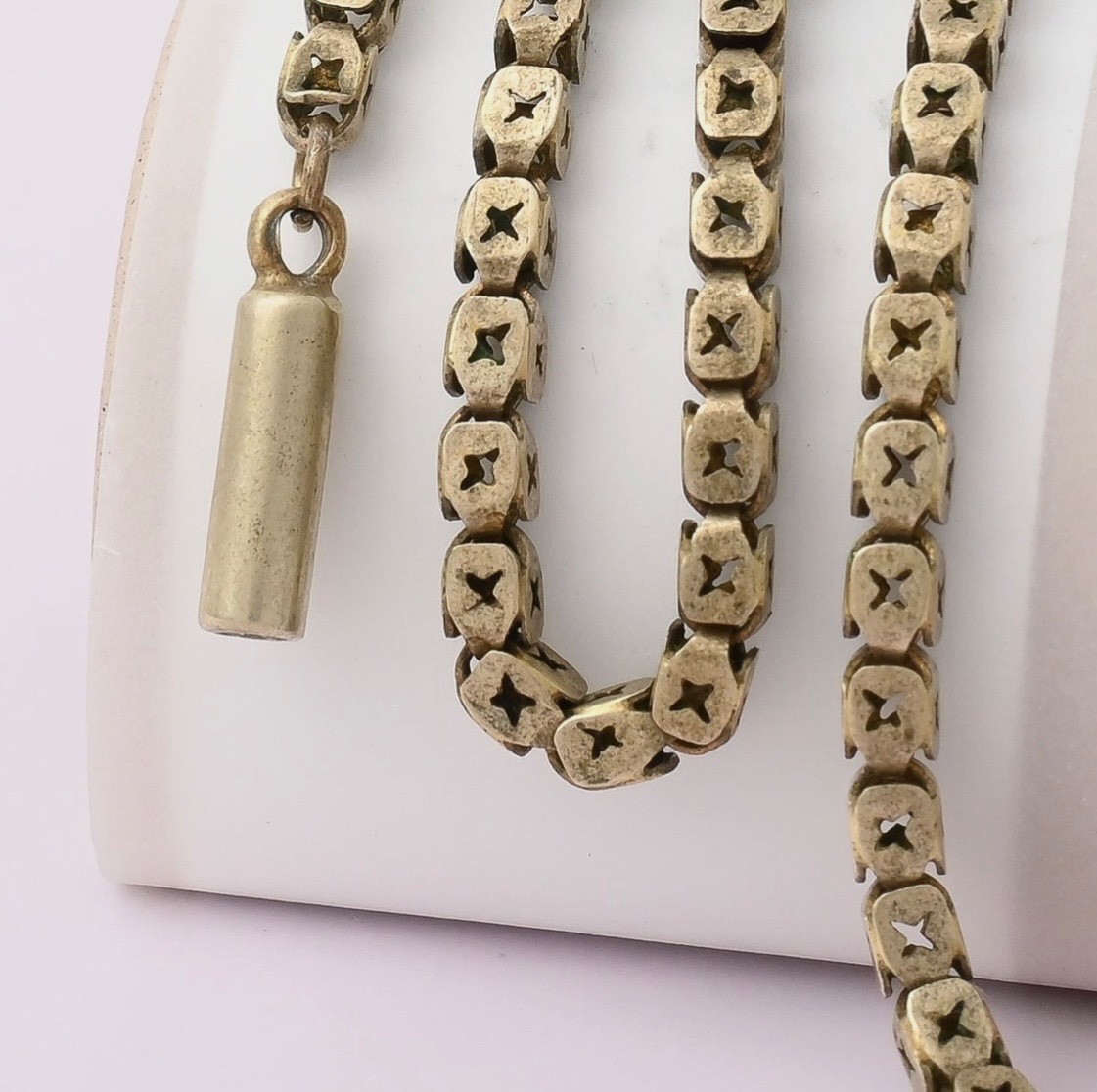 Antique Victorian Star Pierced Chain Etruscan Revival Gold Filled 15″ Necklace