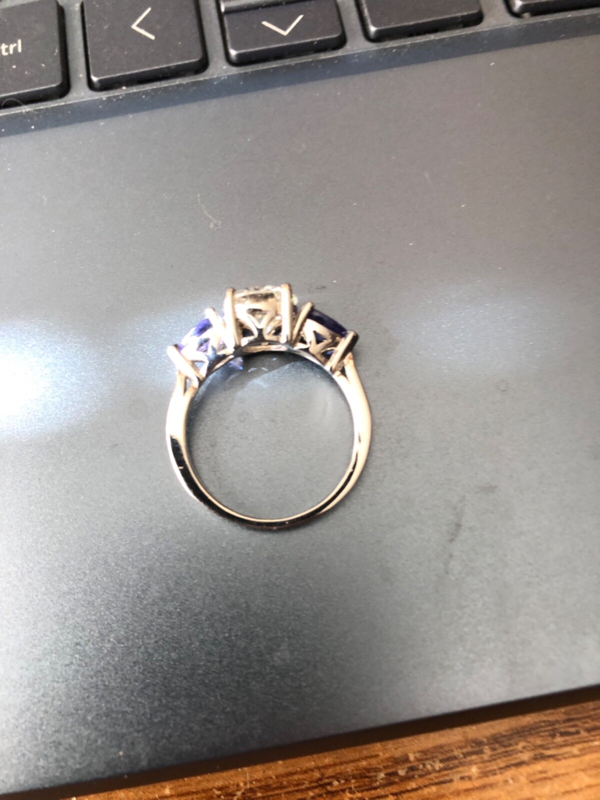 Moissanite Fire 1.90ct DEW Round & .78ctw Pear Shape Tanzanite Ring sz 8 JTV