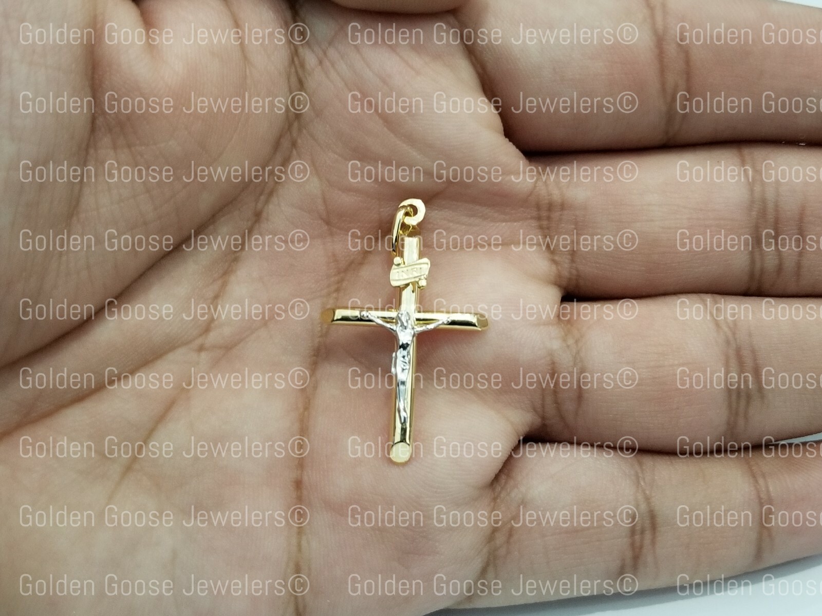 Sale Real 14K Yellow White Gold Jesus Cross INRI Tube Pendant Charm Religious