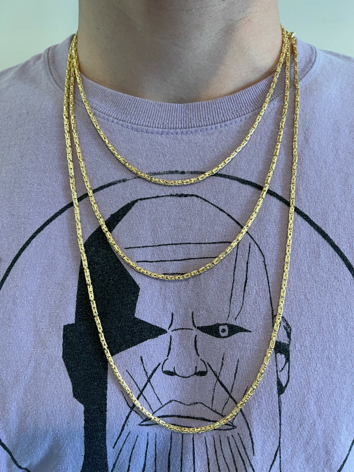 Real 14k Gold Plated Over 925 Silver Byzantine Rope Chain Necklace 2mm 16-30″