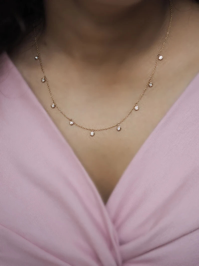 0.27CT Round Natural Diamond Women’s Engagement Gift Satiation Necklace 14k Gold