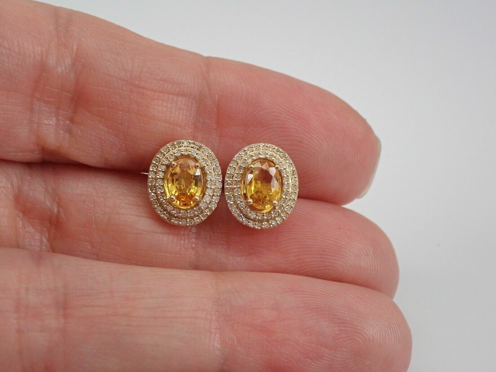 2Ct Oval Cut Simulated Yellow Citrine Halo Stud Earrings 14K Yellow Gold Plated