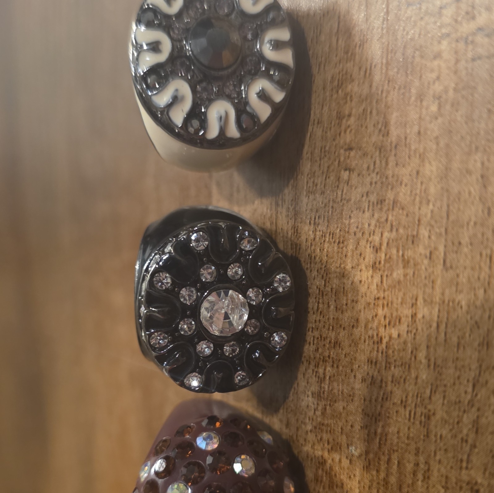 Silver & Black Metal Cocktail Ring Clear Round Rhinestone Accents