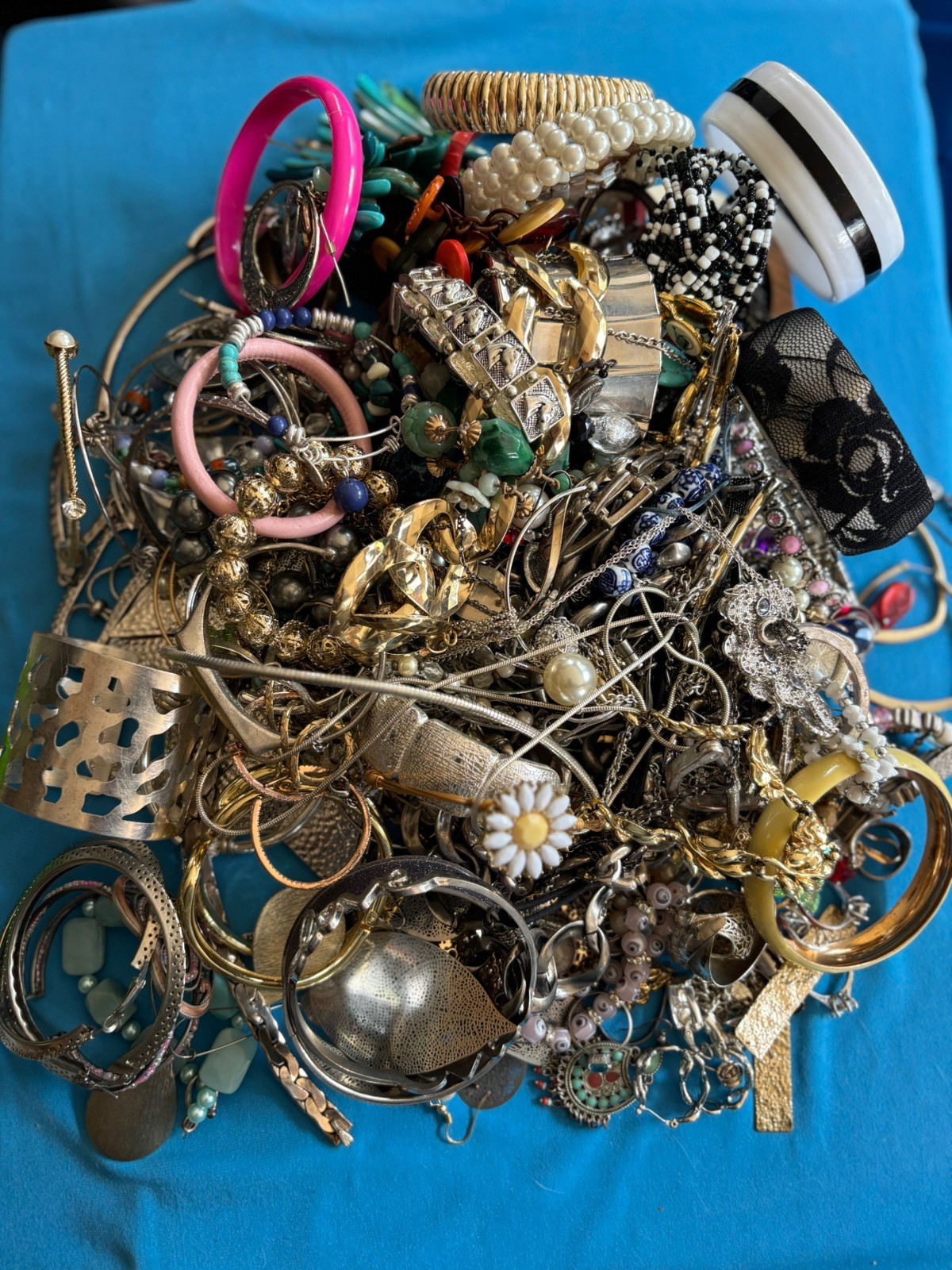 Mixed Jewelry Lot, 7+lbs., For Wearing, Crafting, Resell, Some 925, Untested