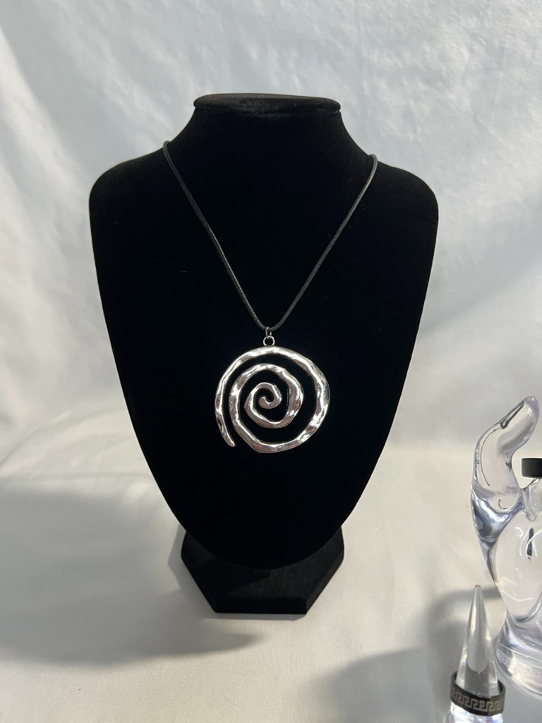 5 Pc Boho Mixed Metal Jewelry Set Spiral Pendant Hammered Disc Necklace Bracelet