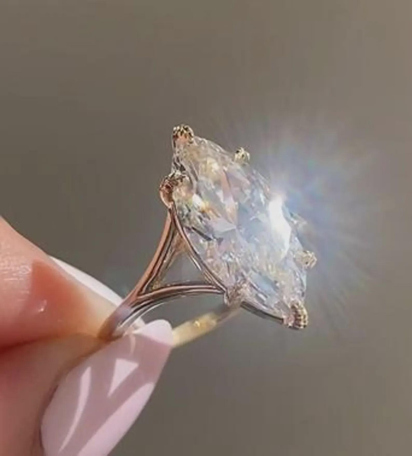 2 CT Marquise Cut Moissanite Solitaire Engagement Ring, Split Shank Wedding Ring