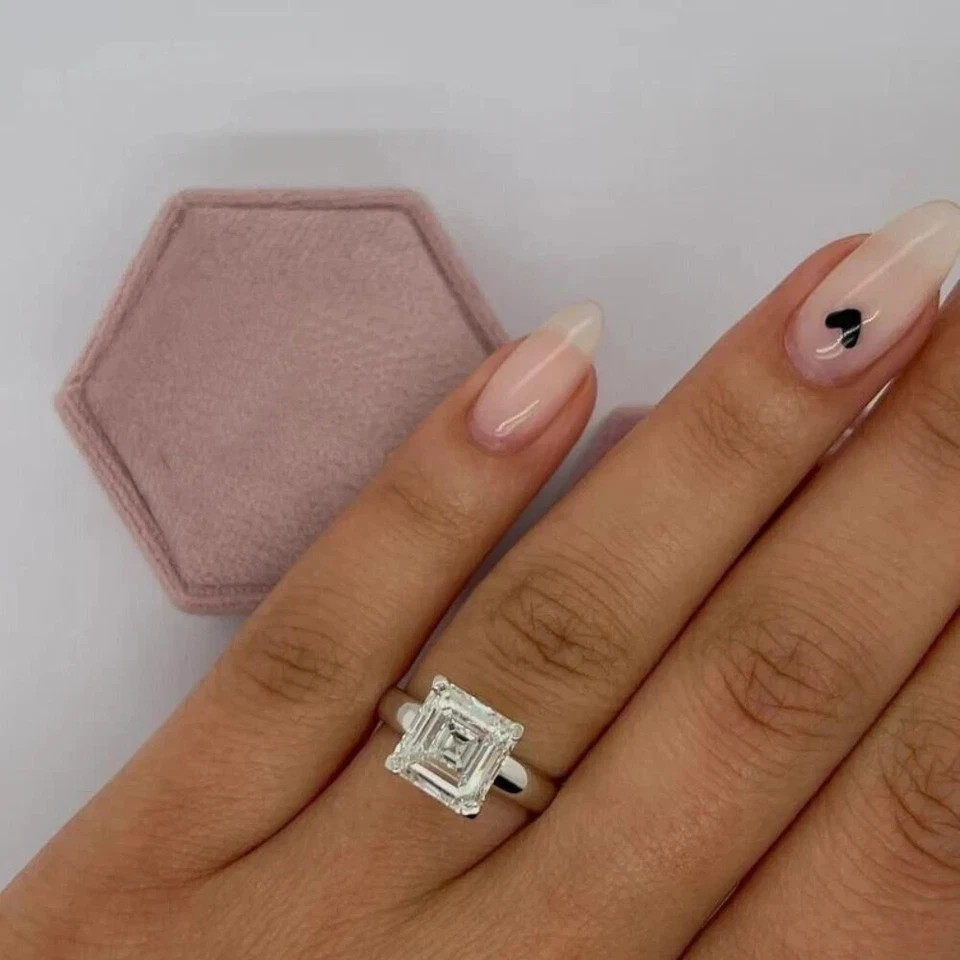IGI 3 CT Asscher F/VS1 Lab Grown Diamond Engagement Women Ring 14k White Gold