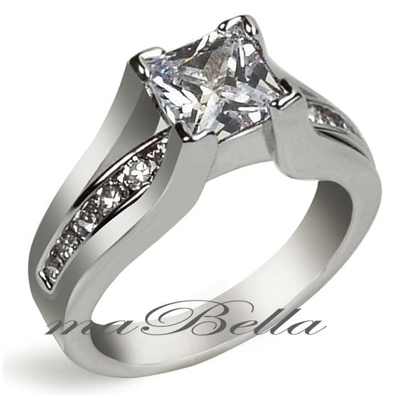 His Hers 3 Pcs Stainless Steel CZ Wedding Engagement Matching Ring Band Set