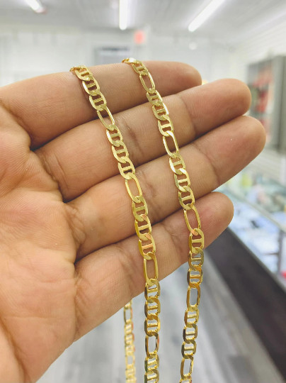 14K Gold Filled Figaro Mariner Chain 22in 4.4mm Mens Cadena Figaro Oro Hombre