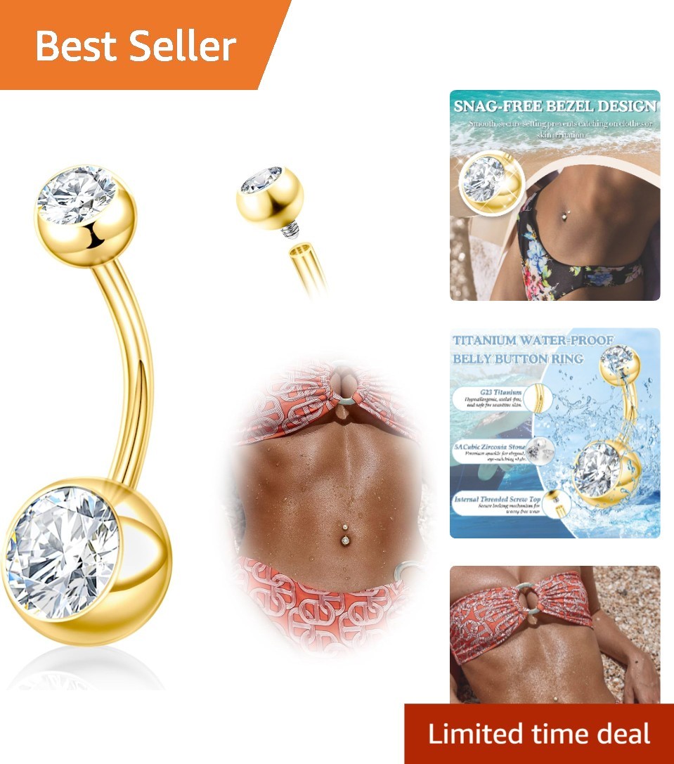 Snag-Free Internally Threaded Titanium Belly Button Rings – 14G – 8mm to 14mm