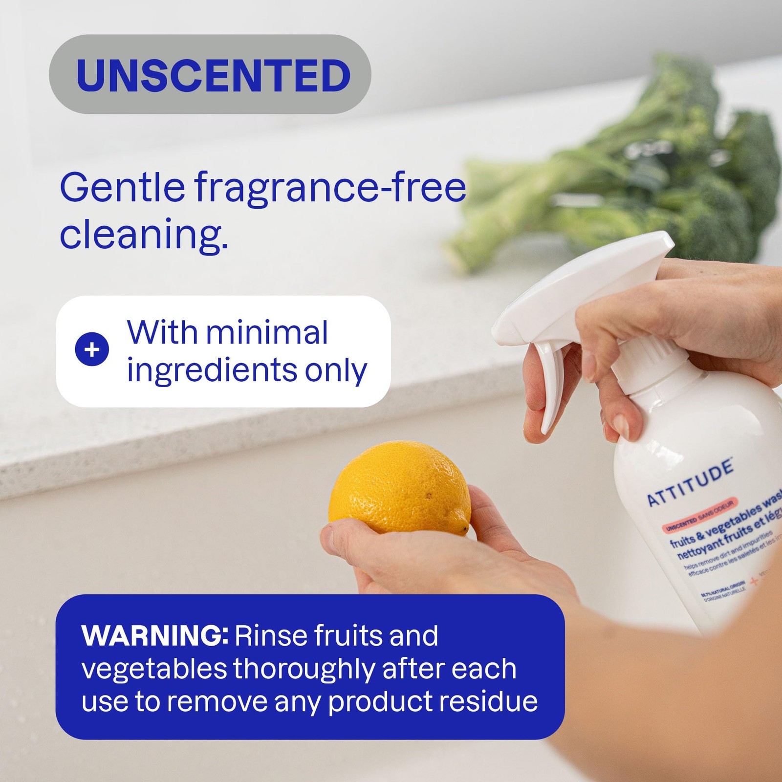 ATTITUDE Fruit & Vegetable Wash, Unscented Food-Safe 27.1 Fl Oz (Pack of 6)