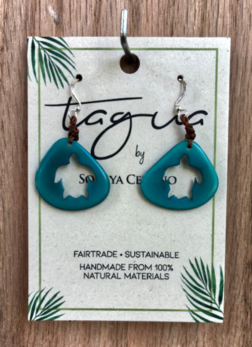 Tagua Nut Jewelry By Soraya Cedeno, Earring, Coastal Turtle, Turquoise